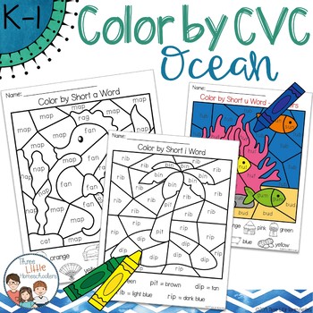 Ocean Color by CVC Word - Distance Learning by Three Little Homeschoolers