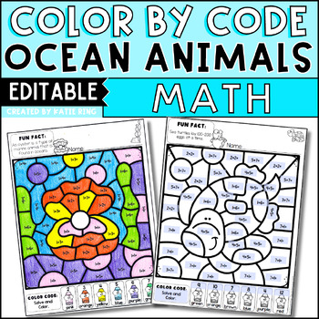 Preview of Ocean Color by Number EDITABLE Ocean Math Activities