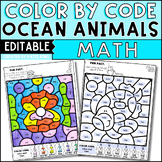 Ocean Color by Number EDITABLE Ocean Math Activities
