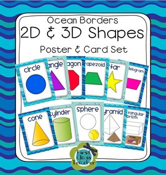 Preview of Ocean Colors Plane & Solid Shapes Poster Set (Math, Geometry)