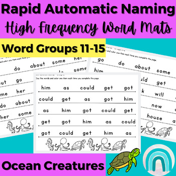 Preview of Ocean Creature High Frequency Sight Word Rapid Automatic Naming Activities 11-15