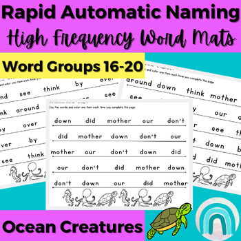 Preview of Ocean Creature High Frequency Sight Word Rapid Automatic Naming Activities 16-20