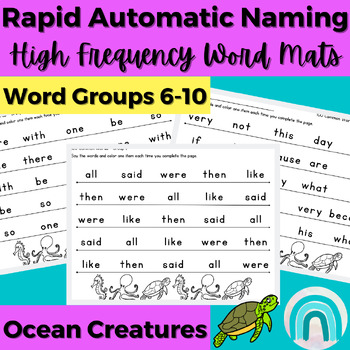 Preview of Ocean Creature High Frequency Sight Words Rapid Automatic Naming Activities 6-10