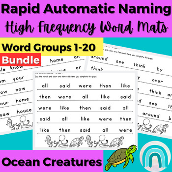 Preview of Ocean Creatures High Frequency Sight Word Rapid Automatic Naming Activities 1-20
