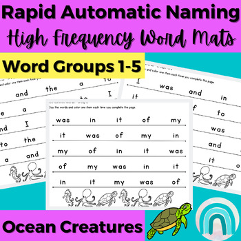 Preview of Ocean Creatures High Frequency Sight Words Rapid Automatic Naming Activities 1-5