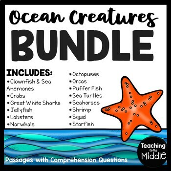 Preview of Ocean Creatures Informational Text Reading Comprehension Bundle Summer Sea