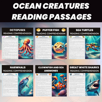 Preview of Ocean Creatures Reading Comprehension Bundle  | Summer Sea Worksheets