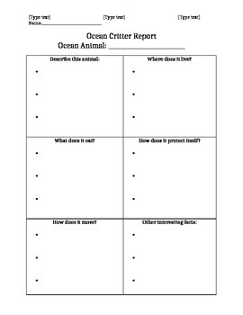 Preview of Ocean Critter Report Organizer