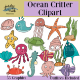 Ocean Critters Clipart with Outlines [Jordy Mack Classroom]