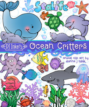 Preview of Ocean Critters Clip Art - Sea Life and Marine Animals by DJ Inkers