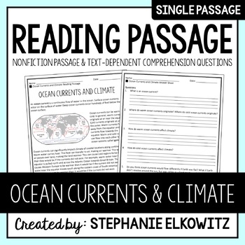 Preview of Ocean Currents and Climate Reading Passage | Printable & Digital