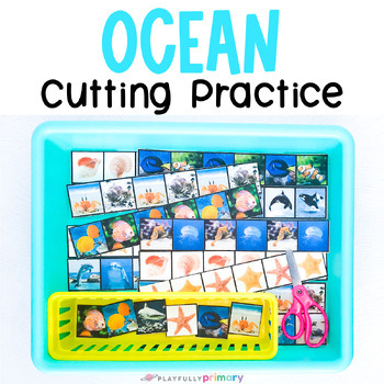 Preview of Ocean Fine Motor Scissor Skills, Under the Sea Creatures Cutting Practice Strips