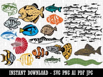 Ocean Deep Sea Fish Fishing Clipart Digital Download AI PDF SVG PNG JPG  Files