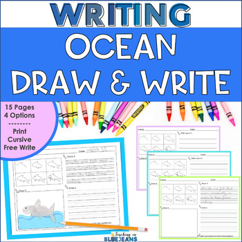 Preview of Ocean Directed Drawing Writing Prompts - Print and Cursive Handwriting Practice