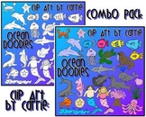 Ocean Doodles clip art (combo BW & Color PNG)
