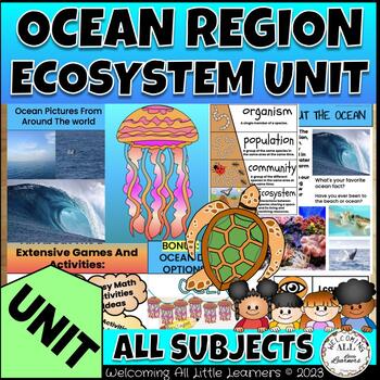 Preview of Ocean Ecosystem, Animals, Habitats, Food: STEM, Math, Reading, Writing, Lesson