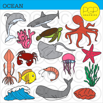 Ocean Animals Sea Creature Ecosystem/Biome Clipart by PGP Graphics*bw  images inc