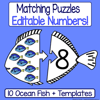 Preview of Ocean Animals | Fish | Math Matching Activities | Game | Kinder PreK | Editable