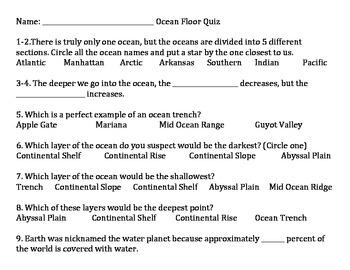 Ocean Floor Quiz