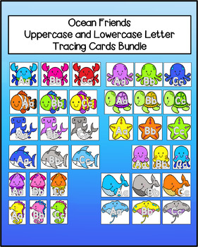 Preview of Ocean Friends Uppercase and Lowercase Letter Tracing Cards Bundle