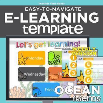Preview of Ocean Friends WEEKLY Easy-to-Navigate eLearning Template