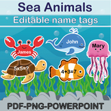 Ocean Fun Name Tags! Editable with Sea Animals,Under The S