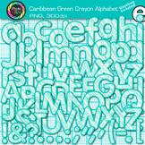 Ocean Green Alphabet Letter Clipart Images: Crayon Effect 