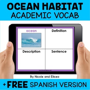 Preview of Digital Ocean Animal Habitat Interactive Academic Vocabulary + FREE Spanish