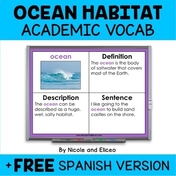 Preview of Digital Ocean Habitat Projectable Academic Vocabulary + FREE Spanish