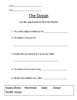 ocean habitat worksheet teaching resources teachers pay teachers