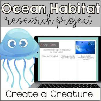 Preview of Ocean Habitat and Animal Research Project + Create a Creature | No Prep