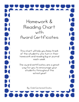Preview of Homework and Reading Teacher Tracking Chart with Award Certificates Ocean
