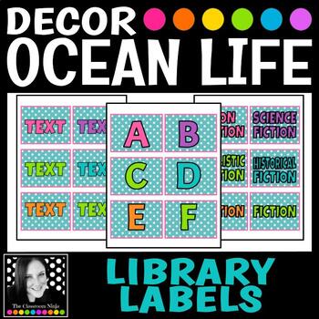 Preview of Ocean Life Classroom Decor Editable Library Levels and Genres