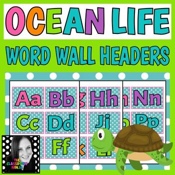Preview of Ocean Life Classroom Decor Word Wall Headers A-Z