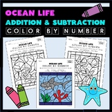 Ocean Life Color by Number Math Coloring Activity Bundle -