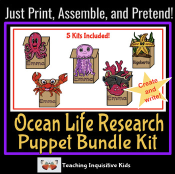 Preview of Ocean Life Paper Bag Puppet / Craft Research Project Bundle