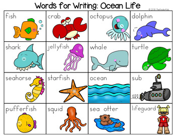 Preview of Ocean Life Word List - Writing Center