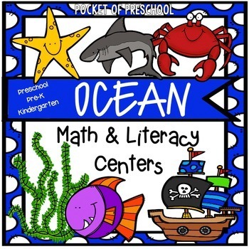 Preview of Ocean Math & Literacy Centers (Pirates too) Preschool, Pre-K, &  Kindergarten