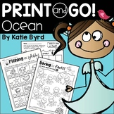 Ocean Math Reading Phonics and Literacy NO PREP Printables