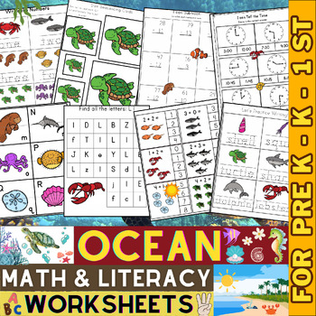 Preview of Ocean Math and Literacy Worksheets | End of the Year Activities | Summer | Sea
