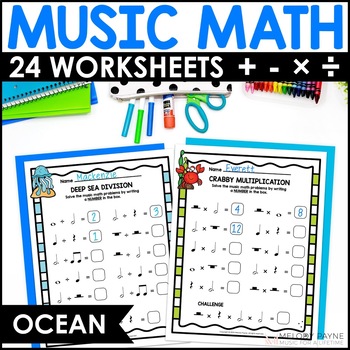 Preview of Ocean Music Math Rhythm Worksheets - Notes & Rests Music Theory Activities