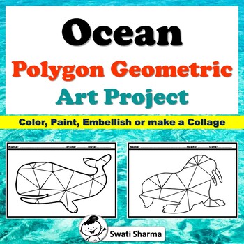 Preview of 17 Ocean Art Polygon, Geometric Art Activity, Coloring Pages, Summer Art