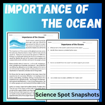 Preview of Importance of the Oceans Reading Comprehension - Print and Digital Resources