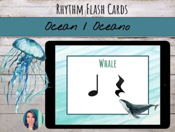 Preview of Ocean Rhythm Flashcards / Task Cards in English & Spanish for Google Slides