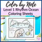 Ocean Rhythm Level 1 Color by Note Worksheets for Quarter 