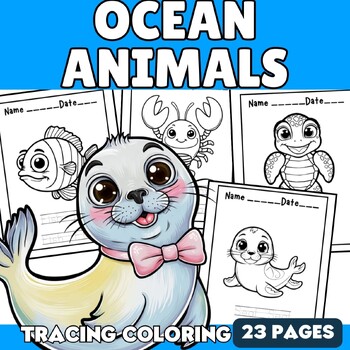 Preview of Ocean Animals Sea Coloring Tracing Fish Name For Pre-k,k,1st,2nd