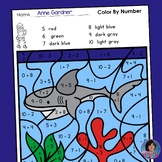 Ocean Shark Color by Number Worksheet: Add & Subtract to w