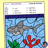 Kindergarten Ocean Shark Color by Number Worksheet: Add & 