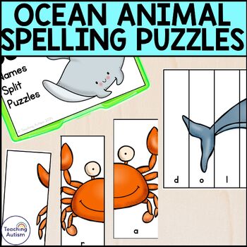 Preview of Ocean Spelling Puzzles | Ocean Task Box for Special Education