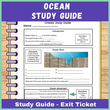 Preview of Ocean - Study Guide Worksheet - Ocean Floor and Currents - Test Prep